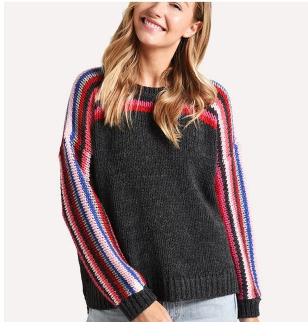 Xirena Titon Après Ski Alpaca Blend Sweater XS Oversized Striped Sleeve Black